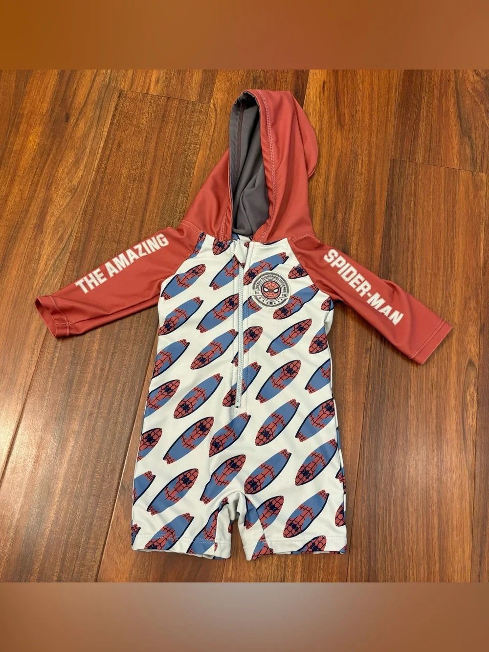 Disney Spiderman Hooded One Piece Rashguard Bathing Suit